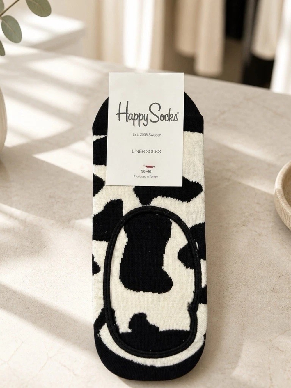 Happy Socks Women’s No-Show Liner Socks Animal Print Black/White Size 36-40
